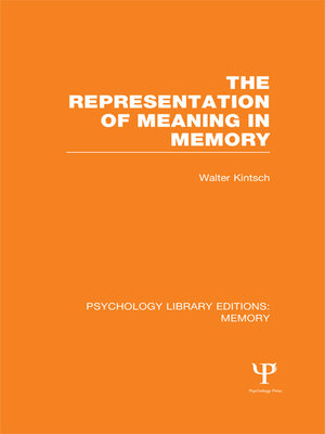cover image of The Representation of Meaning in Memory (PLE